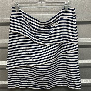 J. McLaughlin Nicola Tiered Catalina Skirt‎ White Blue Size XL Stretch NAUTICAL